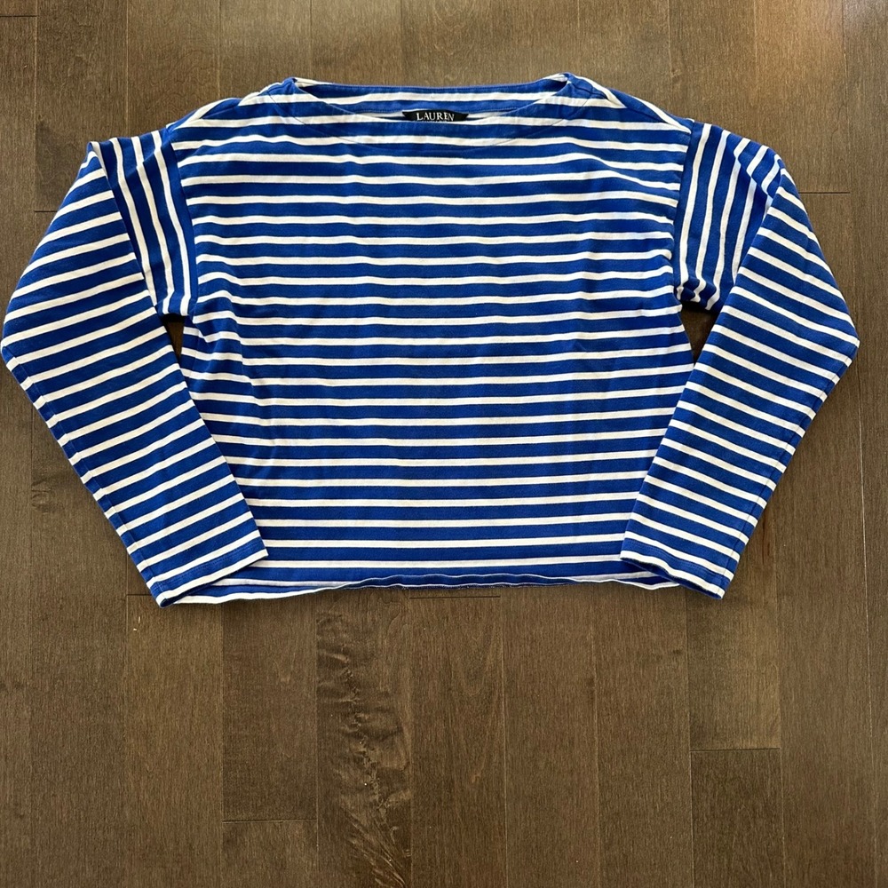 Lauren Ralph Lauren Blue Striped Boat Neck Preppy Nautical Boxy Black Label S